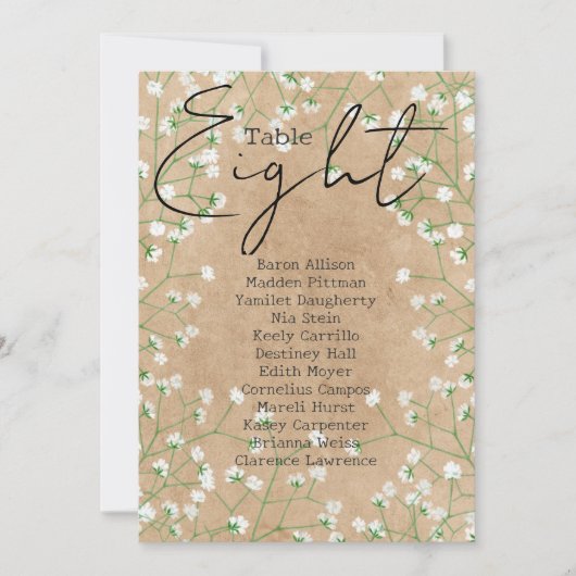 Tafelnummerkaart voor bruiloft Baby's Breath 8 Kaart (Voorkant)