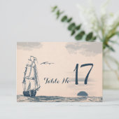 Tafelnummerkaart voor huwelijksfeest op een exotis kaart (Staand voorkant)