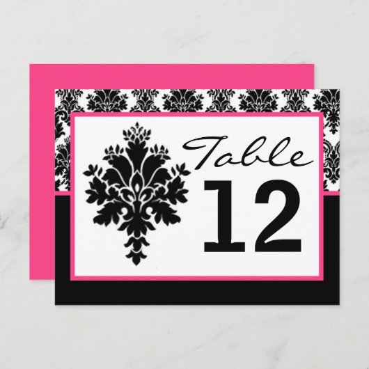 Tafelnummerkaart zwart, hot-roze Damaslaag afdrukk Briefkaart (Voorkant / Achterkant)