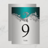 Tafelnummerkaarten  Blauwgroen zwarte zilver Briefkaart (Voorkant / Achterkant)