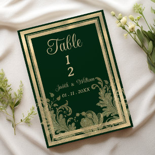Tafelnummers in vintage bosgroen goud bloemmotief