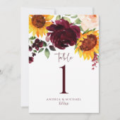 Tafelnummers Zonnebloem Rozen Burgundy Red Weddens (Voorkant)