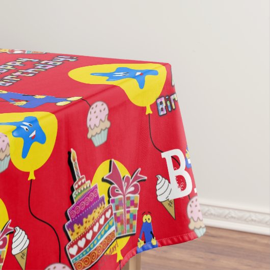 Tafelstof, Happy 4th Birthday, #4 Red Tafelkleed (Voorbeeld)