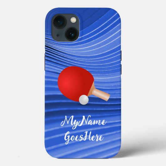 Tafeltennis Kleurrijke Blauwe BG met Paddle en Bal Case-Mate iPhone Case (Achterkant)