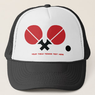 Tafeltennis pingpongrackets en kogelzwart, rood trucker pet