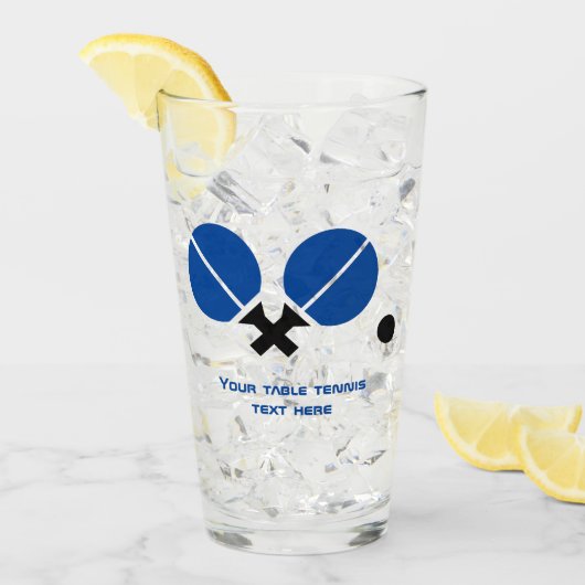 Tafeltennisrackets en -bal in zwart, blauw glas (Voorkant ijs)