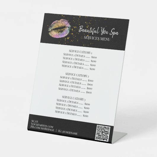 *~* Tafeltent Glitter LIPS tafelblad voetstuk teke Reclamebord Met Voetstuk (Voorkant)