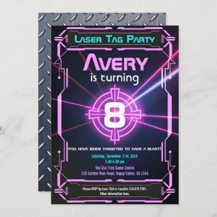 Tag laser Fille Anniversaire Fête Invitation Neon 