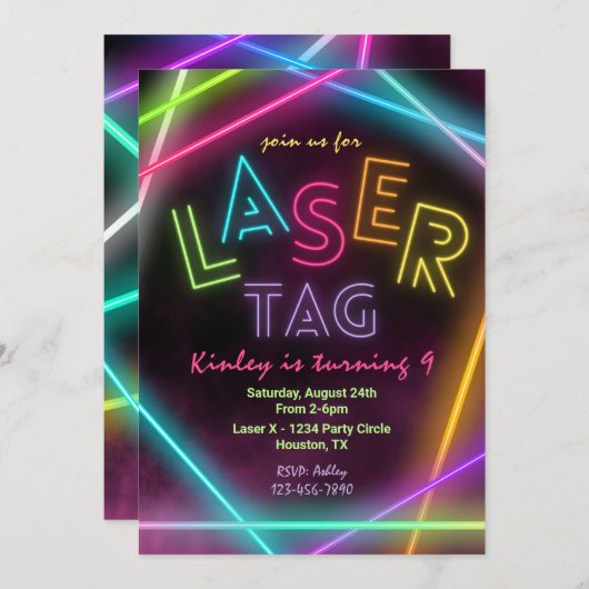 Tag laser Invitation d'anniversaire | Balise laser (Devant / Derrière)