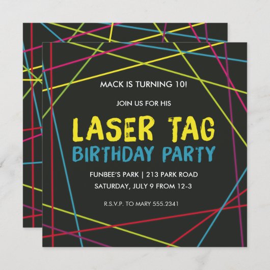 Tag laser Invitation de fête d'anniversaire (Devant / Derrière)
