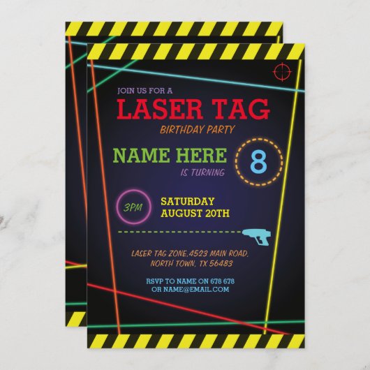 Tag laser Invitation de fête d'anniversaire (Devant / Derrière)