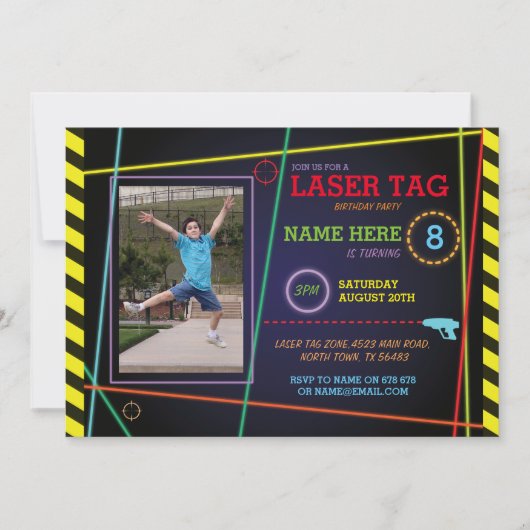 Tag laser photo Anniversaire Neon Invitation (Devant)