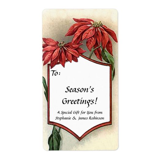 Tag personnalisé Vintage Pointsettia Étiquettes (Devant)