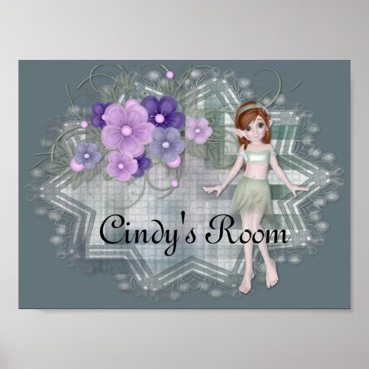 Tag Poster personnalisable Petit Elfe avec Fleurs (Devant)