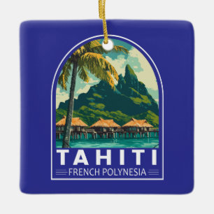 Tahiti Frans-Polynesië Reiskunstembleem Keramisch Ornament