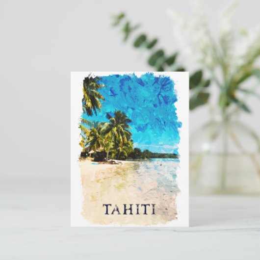 Tahiti Frans Polynesië strand Waterverf Briefkaart (Staand voorkant)