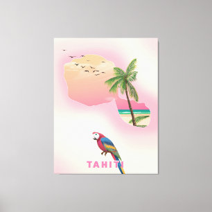 Tahiti geïllustreerde kaartreisposter canvas afdruk