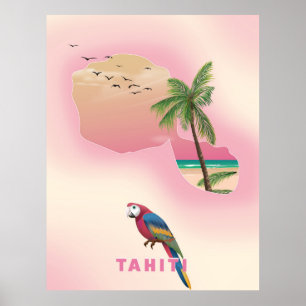 Tahiti geïllustreerde kaartreisposter poster