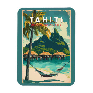 Tahiti Illustration Travel Art Vintage Magneet