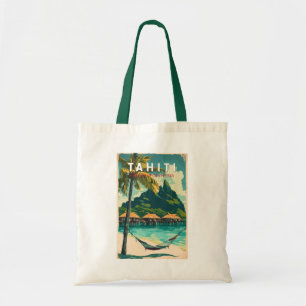 Tahiti Illustration Travel Art Vintage Tote Bag
