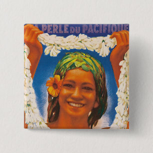 Tahiti ~ La Perle du Pacifique Vierkante Button 5,1 Cm