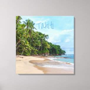 Tahiti Sand Beach Blue Sky Palm Trees Canvas Afdruk