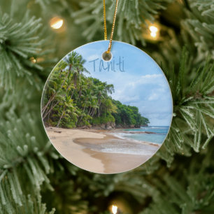 Tahiti Sand Beach Blue Sky Palm Trees Keramisch Ornament