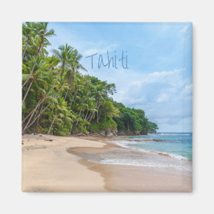 Tahiti Sand Beach Blue Sky Palm Trees Magneet