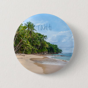 Tahiti Sand Beach Blue Sky Palm Trees Ronde Button 5,7 Cm