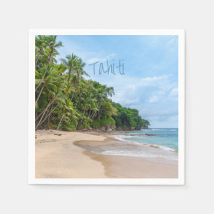 Tahiti Sand Beach Blue Sky Palm Trees Servet