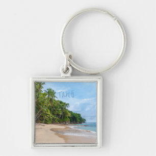 Tahiti Sand Beach Blue Sky Palm Trees Sleutelhanger