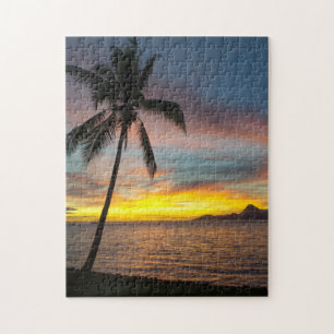 Tahiti Sunset Tropical Palm Tree Travel Foto Legpuzzel