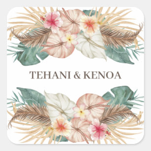 Tahiti Tropisch strand hibiscus palmen bruiloft Vierkante Sticker