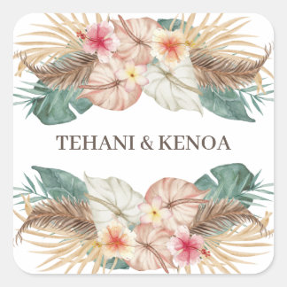 Tahiti | Tropisch strand Hibiscus Palms Weddenscha Vierkante Sticker