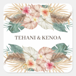 Tahiti   Tropisch strand Hibiscus Palms Weddenscha Vierkante Sticker