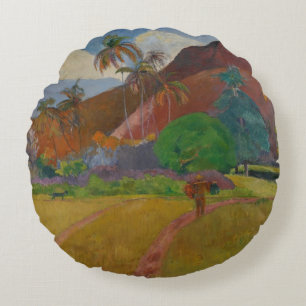 Tahitian Landscape, 1891 (olie op doek) Rond Kussen