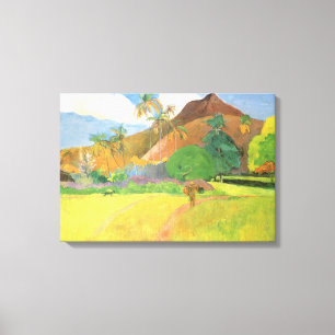 Tahitisch landschap, bergen Tahiti, Paul Gauguin Canvas Afdruk