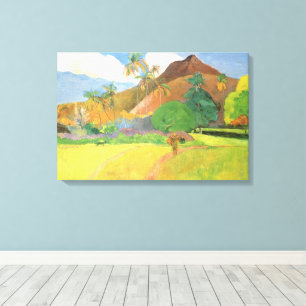 Tahitisch landschap, bergen Tahiti, Paul Gauguin Canvas Afdruk