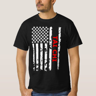 Tai Chi Cool zwart-wit Amerikaanse vlag T-shirt