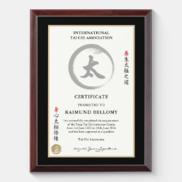 Tai Chi-instructeur Certificaat Onderscheiding Pla Troffee Gedenkplaat