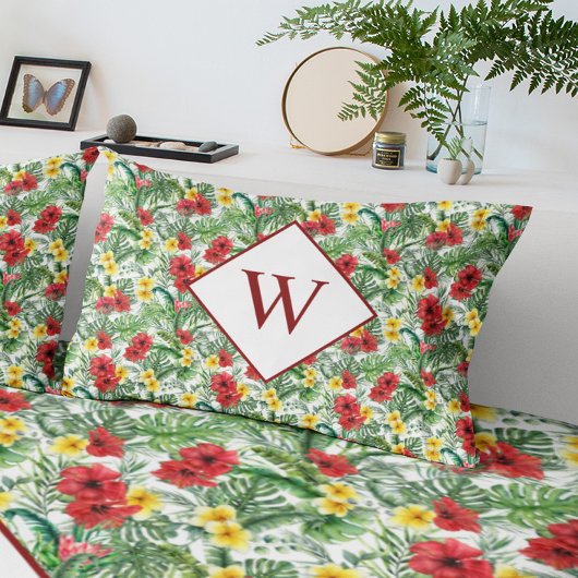 Taie d'oreiller à monogramme floral tropical