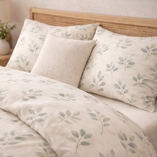 Taie d'oreiller à motif botanique Eucalyptus Boho