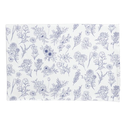 Taie d'oreiller florale bleue et blanche (devant-gauche)