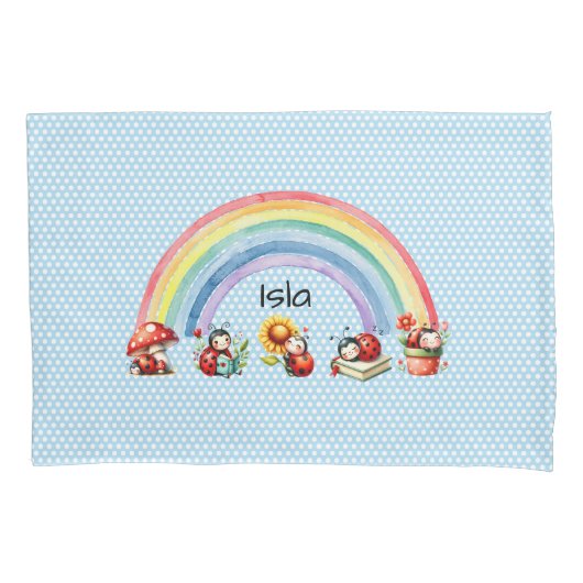 Taie d'oreiller Ladybugs et Rainbow Blue Dot pour (devant)
