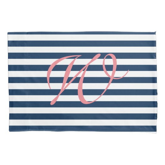 Taie d'oreiller nautique bleue et blanche de (devant)