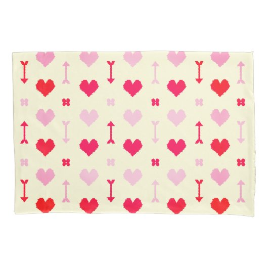 Taie d'oreiller Saint-Valentin Cœurs Flèches Pixel (devant)