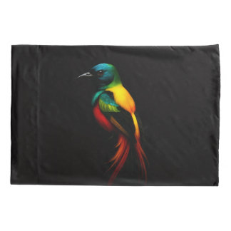 Taie d'oreiller simple Luxe Noir 4, Oiseau Arc-en-