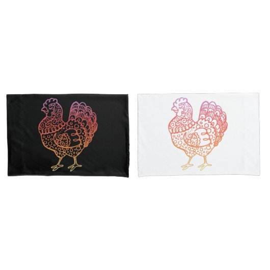 Taies d'oreiller fleuries de Lineart de poulet (devant-Set)