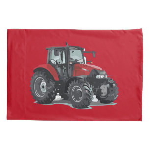Taies d'oreiller rouges de ferme du tracteur de