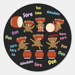 Taiko Stickers Kawaii Beren spelen Taiko Drums